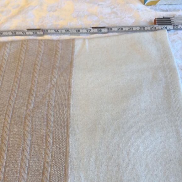 SCARF . Soft 3 colors - light lavender, tan, cream w imperfections 75" L X 24" W - Picture 3 of 13